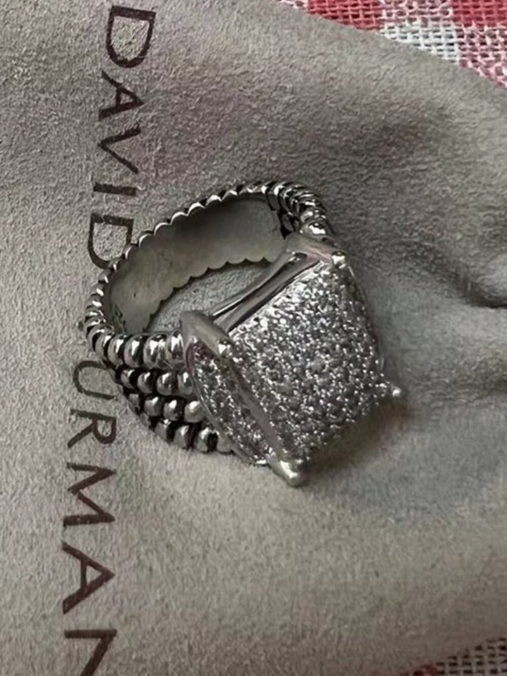 David Yurman Sterling Silver 925 Wheaton Pave Diamonds Ring - Picture 6 of 6